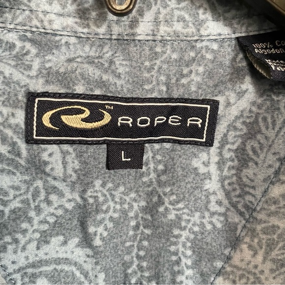 Roper Pearl Snap Long Sleeve Men’s Large Shirt Blue Paisley Western Cowboy Rodeo - Picture 5 of 6